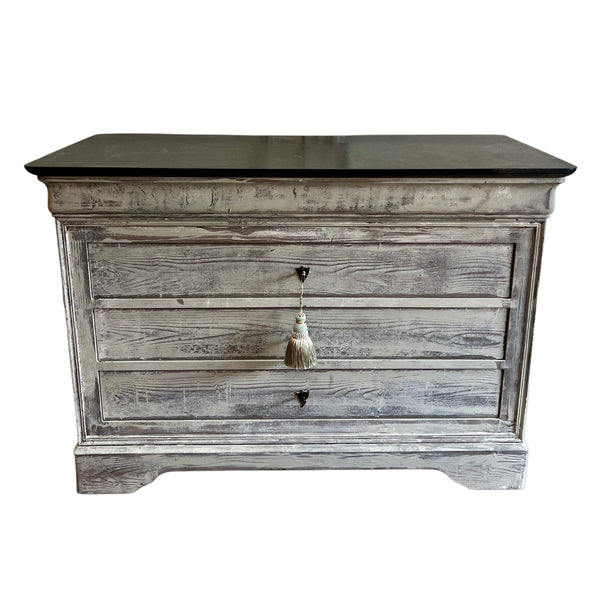 Vintage French Chest w/Greige Distressed Wash & Faux Marble Top