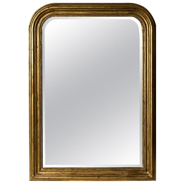 Hand-Carved Napoleon III Style Gilt Louis Philippe Beveled Mirror - Medium