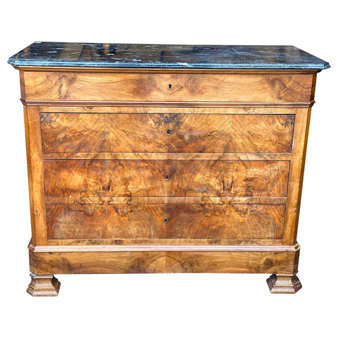 Antique French Louis Philippe Mahogany Chest of Drawers with Dark Marble Top