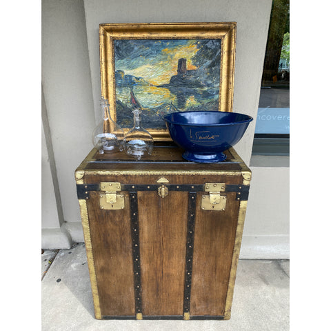 Antique French Malard Paris Steamer Trunk with Brass Hardware & London Bridge Label