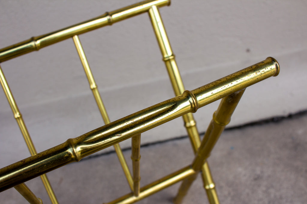 Mid Century Faux Bamboo Brass Magazine Stand