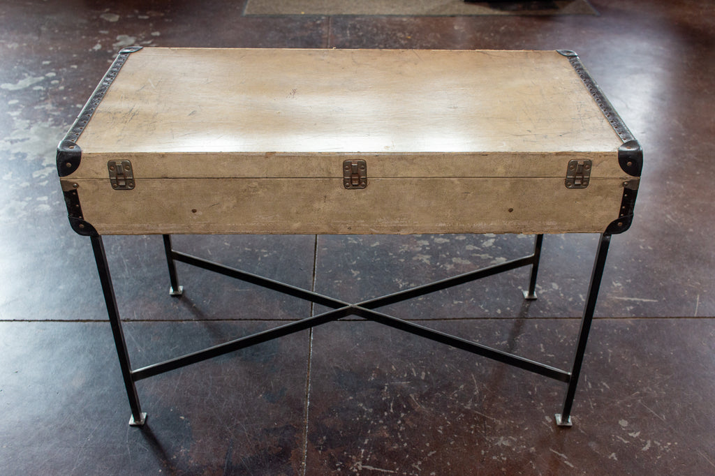 Coffee Table Crafted with Vintage French Luggage and Custom Iron